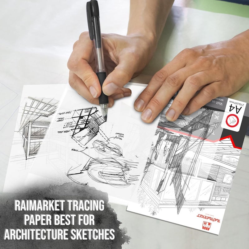 Raimarket عبوة ورق تتبع متميزة – 9x12 بوصة، 100 ورقة، 60 جرام، ورق شفاف للرسم، الخياطة والرسم المعماري - Image 2